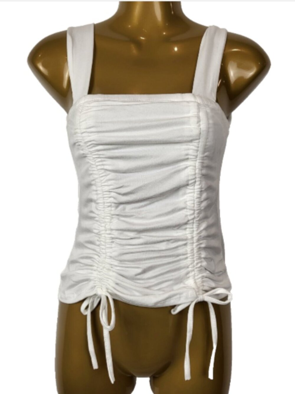 NEW Capella Large Off-White Crop Top Ruched Square Neck Sleeveless Sexy Clubwear